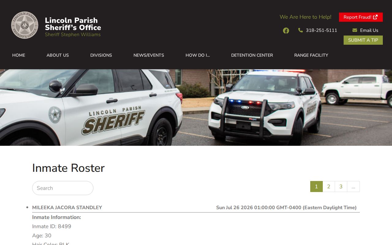 Lincoln Parish arrest lookup current inmate roster interface
