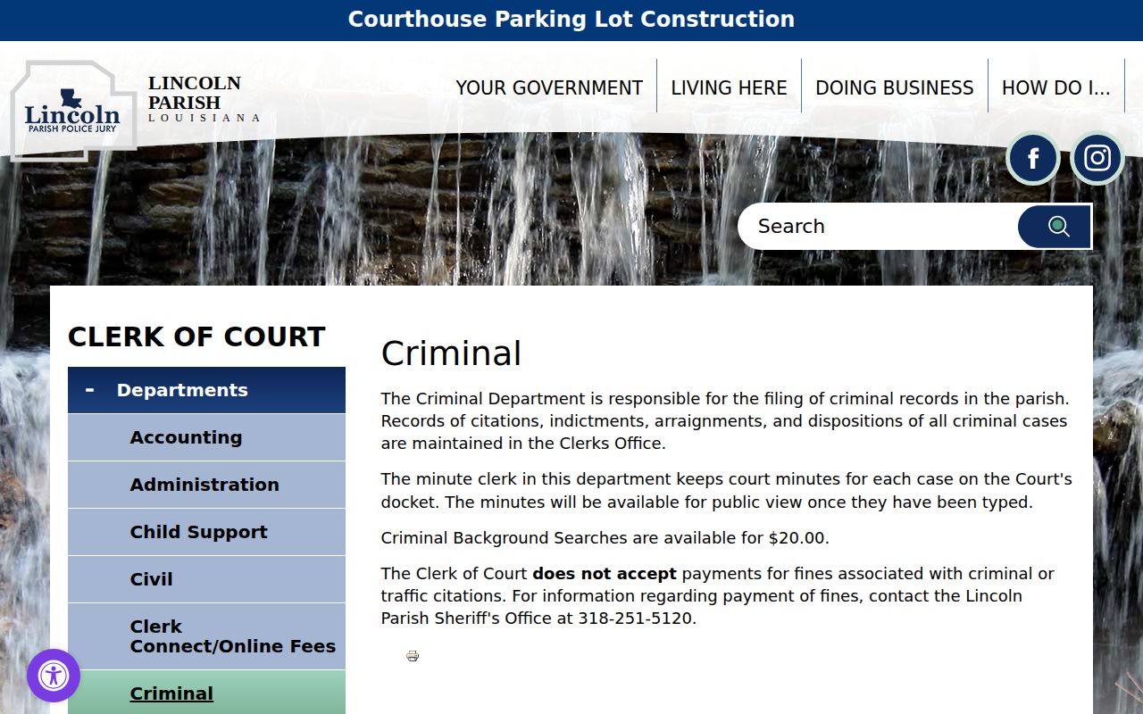 Lincoln Parish criminal court case services at the Clerk Criminal Department