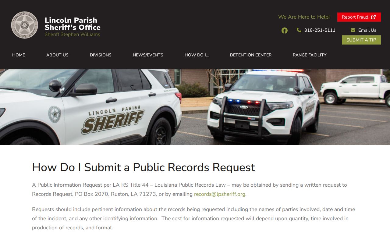 Lincoln Parish criminal records written public request instructions